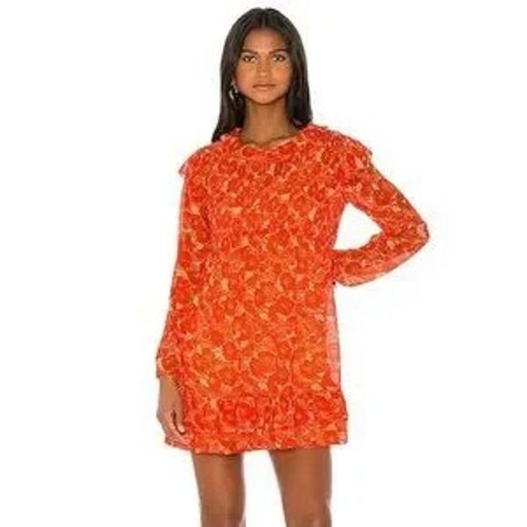 Free People These Dreams Orange & Ivory Floral Boho Long Sleeve Dress Small - Picture 3 of 12